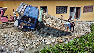 Incredible Dump Truck Drive Back Uploading Landslide Overturned In the Pond by Dozer Help Rescue [upl. by Dodi42]