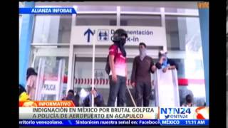 Manifestantes propinan fuerte golpiza a policía mexicano durante protesta en aeropuerto de Acapulco [upl. by Amalia]