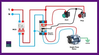 Single Phase Motor Wiring Animation Connection Diagram With Contactor [upl. by Erapsag]