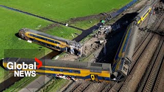 Netherlands train crash 1 equipment operator killed at least 30 injured [upl. by Mena349]