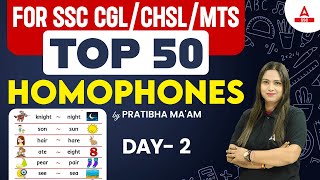 Top 50 Homophones For SSC CGLCHSLMTS  Homophones In English by Pratibha Mam Day 2 [upl. by Coreen]