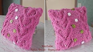 Tuto tricot Housse de coussin point Torsade entrelacée coeur  Explications pas à pas [upl. by Rialcnis]