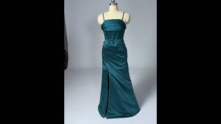 Sexy Split Front Evening Dresses Prom Dresses Ruffle Dark Green Satin 2024 [upl. by Porte]