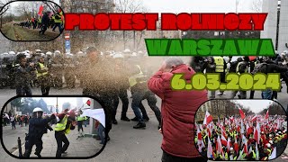 ⭐PROTEST ROLNICZY WARSZAWA 6032024⭐Policja użyła gazu pieprzowego oraz pałek [upl. by Anuaek500]