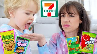 TRYING WEIRD 711 SNACKS AND CANDY [upl. by Boycey749]