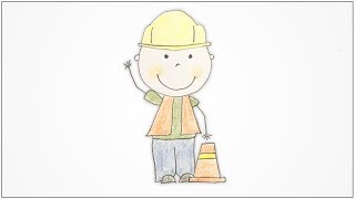 How to draw Community Helpers  Construction Worker for kids [upl. by Zed878]