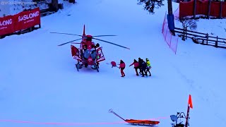 AIUT ALPIN DOLOMITES Helicopter rescue of an injured skier on Saslong Val Gardena [upl. by Austina112]