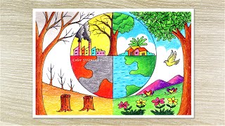 Environment day drawing Stop pollution painting Save nature drawing [upl. by Nnaeirual]