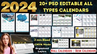 2024 Editable PSD 20 Calendars Designs  Wall Calendar amp Desk Calendars  Ready to Print [upl. by Shaeffer401]