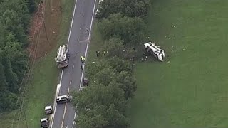 Aerial look at deadly bus rollover crash in Central Florida [upl. by Yeldah298]