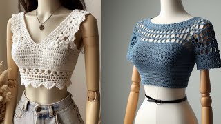 Top Amazing crochet crop top design ideas sharing ideas create by AI crochet knitting tutorial [upl. by Ecitsuj]