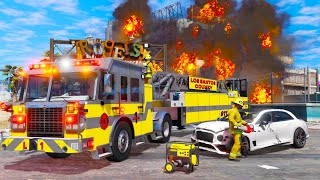 Biggest Tiller Ladder Fire Truck Rescue in GTA 5 [upl. by O'Dell]