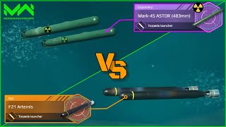 Mark45 ASTOR 483mm VS F21 Artemis  Torpedo Launcher Comparison  Modern Warships [upl. by Einomrah]