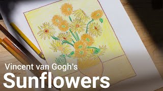 COLORED PENCIL  Sunflowers by Vincent van Gogh Simple Version [upl. by Nac]