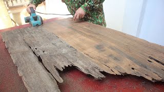 Unbelievable Transformation Restoring Defects on Severely Damaged Wooden Table Tops  Woodworking [upl. by Ahsaek926]