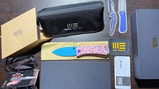 WE Knife Co DESSERT WARRIOR BANTER KNIFE PINK G10 29” Blue Donut Knife [upl. by Goodwin327]