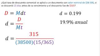 Descuento simple comercial y real  Matemáticas financieras  Ejemplo 4 [upl. by Dearr800]