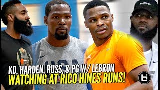 Kevin Durant Russell Westbrook James Harden amp PG w LeBron Watching at Rico Hines Private Runs [upl. by Files]