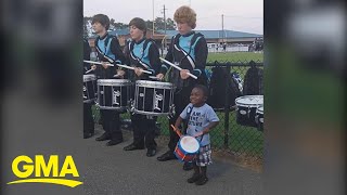 4yearolds jawdropping drum skills viewed by millions on Facebook l GMA Digital [upl. by Brade482]