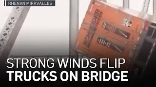 Winds Flip Trucks on RichmondSan Rafael Bridge Amid Storm [upl. by Airliah]