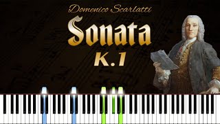 Sonata in D minor K1  Domenico Scarlatti  Piano Tutorial  Synthesia  How to play [upl. by Eboj]