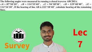 If the bearing of line AB is 𝟐𝟐𝟏°𝟏𝟖′𝟒𝟎′′ calculate bearing of the remaining lines Survey 7 [upl. by Shafer185]