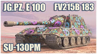 Jagdpanzer E 100 FV215b 183 amp SU130PM • WoT Blitz Gameplay [upl. by Adnorahs]