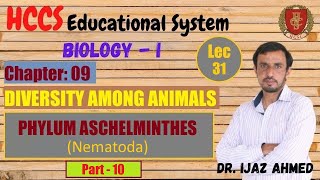 Phylum Aschelminthes  Nematoda  Part X  Chapter 9  1ST YEAR  Dr IJAZ AHMED  LEC31 [upl. by Zeena]