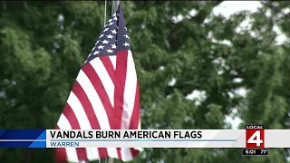 Vandals burn American flags [upl. by Aserret]