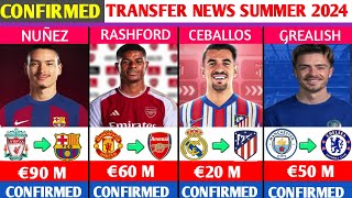 LATEST CONFIRMED TRANSFERS AND RUMOURS SUMMER 2024😳🔥ftRashfordNunezGrealishPartey [upl. by Lubbi]