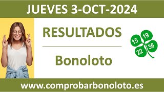 Resultado del sorteo Bonoloto del jueves 3 de octubre de 2024 [upl. by Daisey]