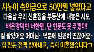 실화 사연 시누이 축의금으로 50만원 넣었다고 다음날 우리 신혼집을 부동산에 내놓은 시모 배은망덕하다며 한푼도 못 준다길래 내가 웃으며 한마디 하자 대반전이 벌어지는데ㅋ [upl. by Telrats]