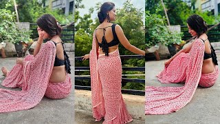 Beautiful Model Posing in Backless Blouse with Pink Silk Saree Outdoor Shoot  Saree Navel amp Back [upl. by Tedi]