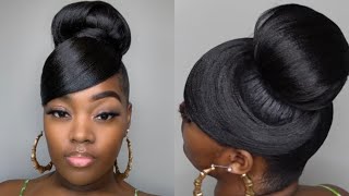 EASY 5 DOLLAR HIGH SLEEK BUN amp SWOOP  CUTE BLACK GIRL HAIRSTYLES  Tatiaunna [upl. by Aley614]