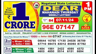 🕐1PM Lottery Sambad Result 07112024  Nagaland State Lottery [upl. by Karena685]