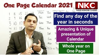 One Page Calendar 2021  Amazing amp Unique presentation of Calendar  Whole year on One Page [upl. by Azmah34]